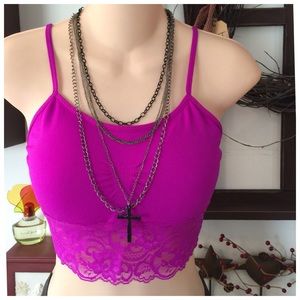 BOUTIQUE Multi Chain w/Black Metal Cross Pendant Tier Necklace NEW